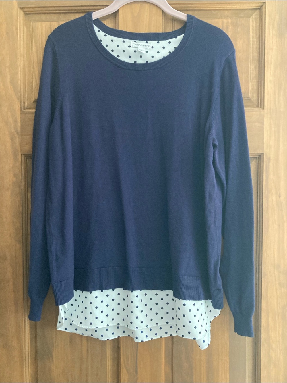 Croft&Barrow Navy & Polkadot Faux Layered Sweater Top Large